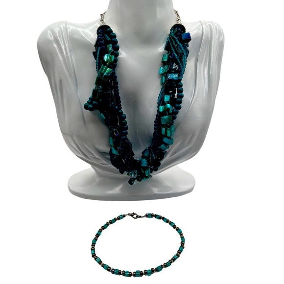 Turquoise Beaded Necklace & Bracelet Set - Perfect For Inner Mermaid N44 - Picture 1 of 6